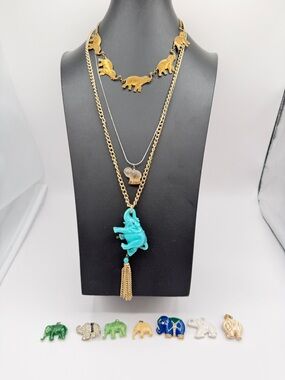 Elephant Pendant, Brooch and Necklace Lot